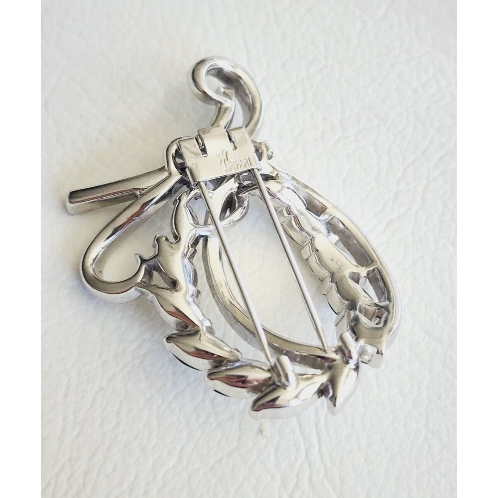 1940s CROWN TRIFARI Ribbon Bow Alfred Philippe Clear Rhinestone FUR CLIP Brooch - Picture 7 of 9